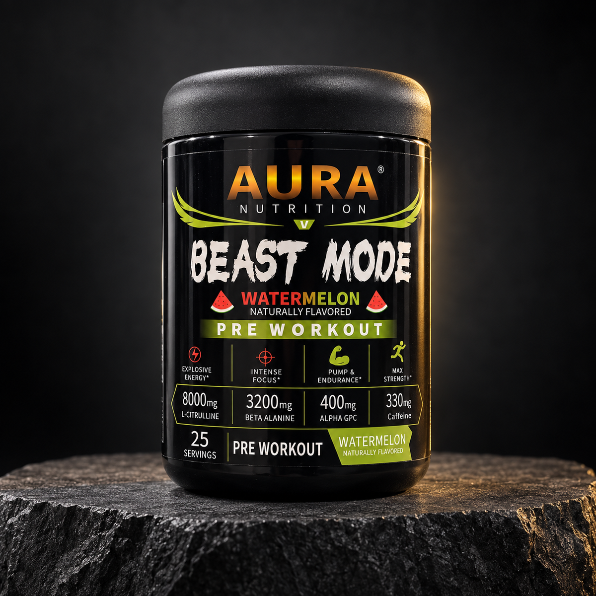 Aura Nutrition Beast Mode Pre-Workout – High-Stim Energy, Focus & Pump | 25 Servings
